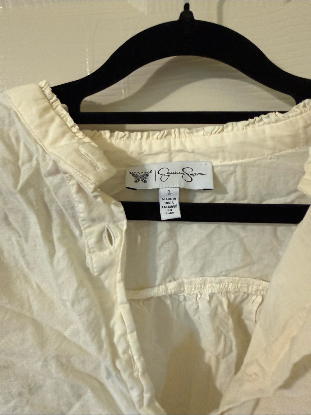 Jessica Simpson Cream Ruffle-Neck Button Blouse - Picture 3 of 3